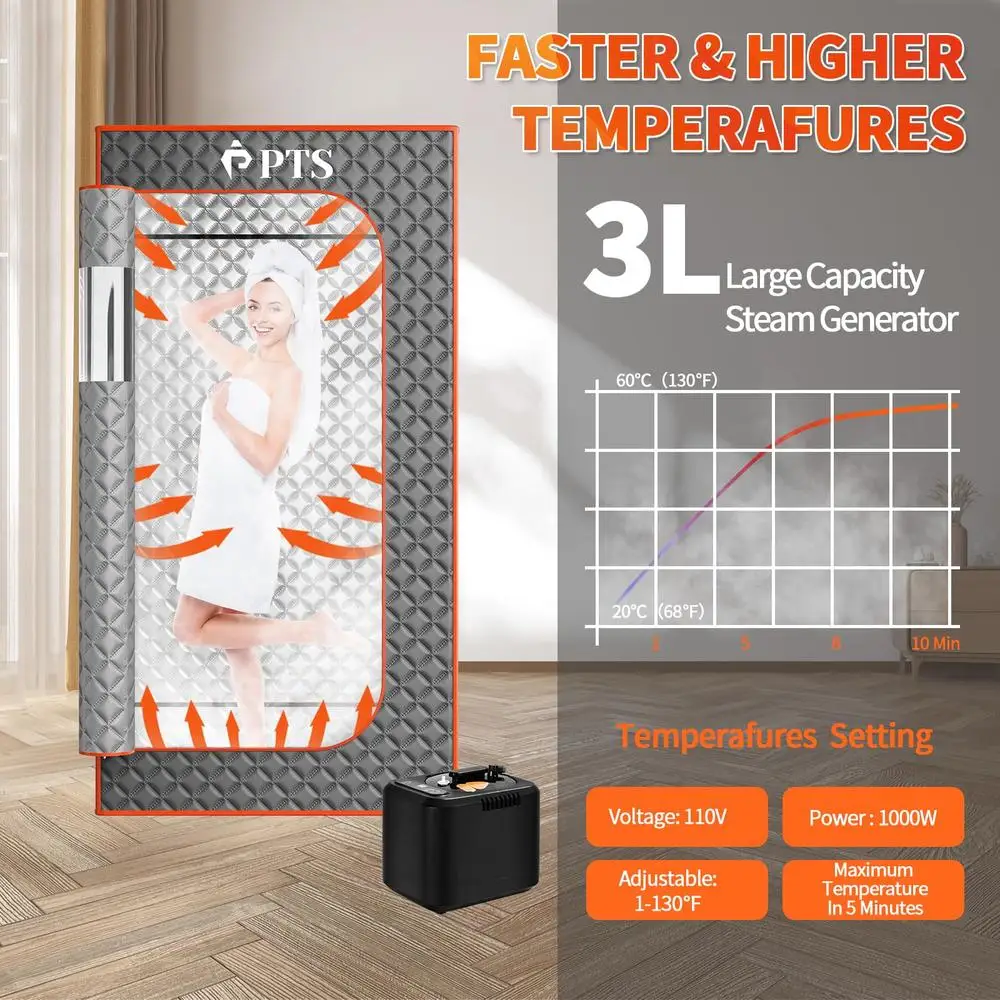 Portable Home Spa Sauna Box Thicken Cotton Tent 3L Steam Generator 71'' x 36'' x 36'' Full Indoor Sauna Room Two Waterproof 5