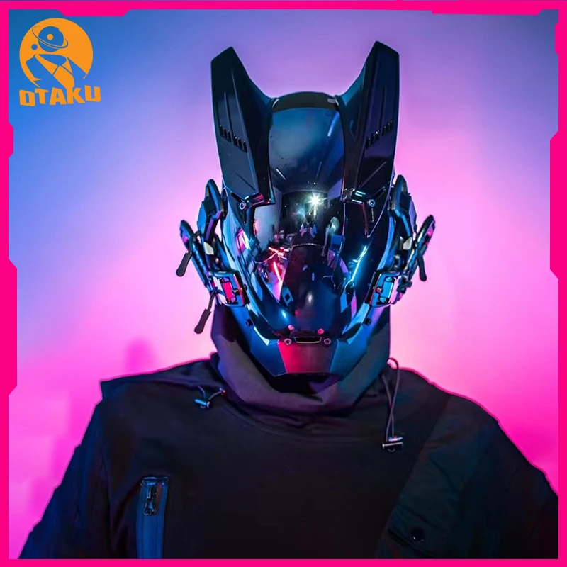 LIGUOGUO Cyberpunk - Máscara Cibernética Para Hombre Con Luz LED Para Cosplay Casco Punk Mascara Futurista Mascara De Anime Samurai Accesorios