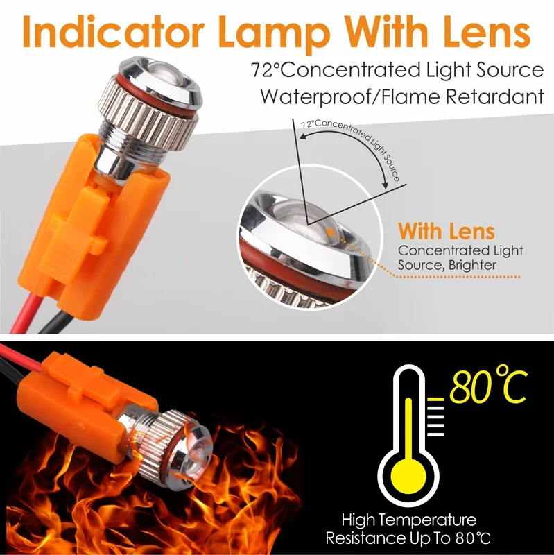 LANBOO 8mm 고휘도 금속 LED 표시등 핀 타입 신호등 선택형 커넥터 5개 산업용 전기 장비용