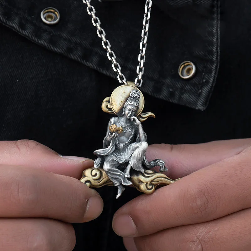Vintage Patron Saint Zodiac Sign Necklace Male Guanyin Pendant Jewelry Gifts for Cocktail Party Wholesale