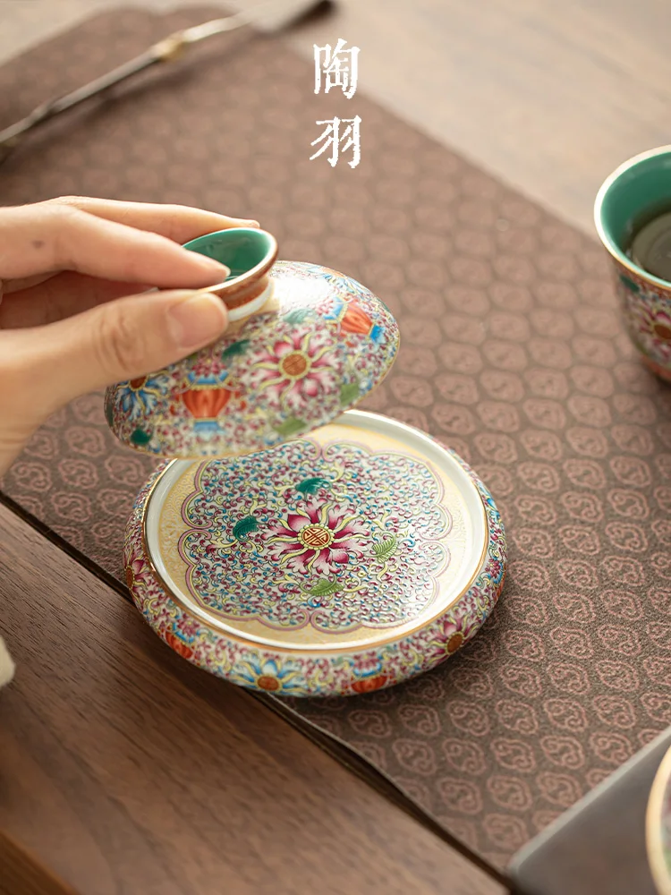 우아하고 심플한 세라믹 차 받침대, 선(禪) 분위기의 에나멜 차 트레이, 원형 레트로 스타일 차 도구(차 예)
