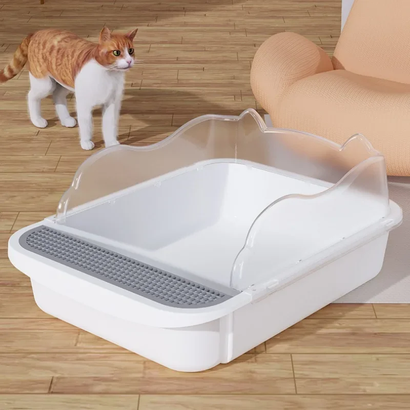 Large Cat Litter Box Semi-Enclosed Cat Sandbox with High Sides ...