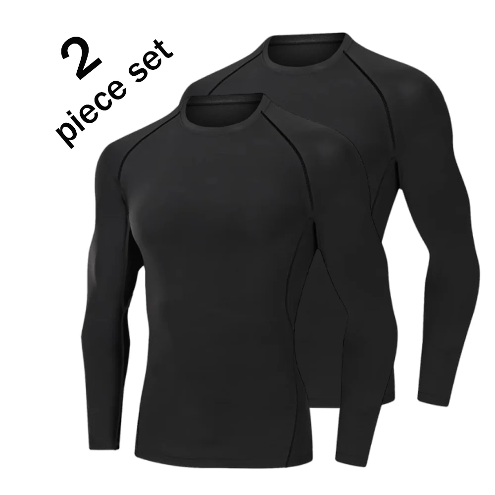 2 pieces men's compression sports T-shirt short sleeves training fitness T-shirt men's quick-dry running sports T-shirt