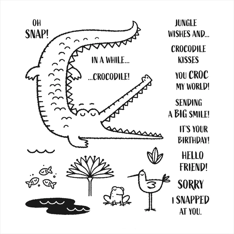 

OH Snap Stamp Set and Coordinating Dies Crocodile and friends Clear Stamps For DIY Scrapbooking Paper Card Crafts Die Cuts 20A