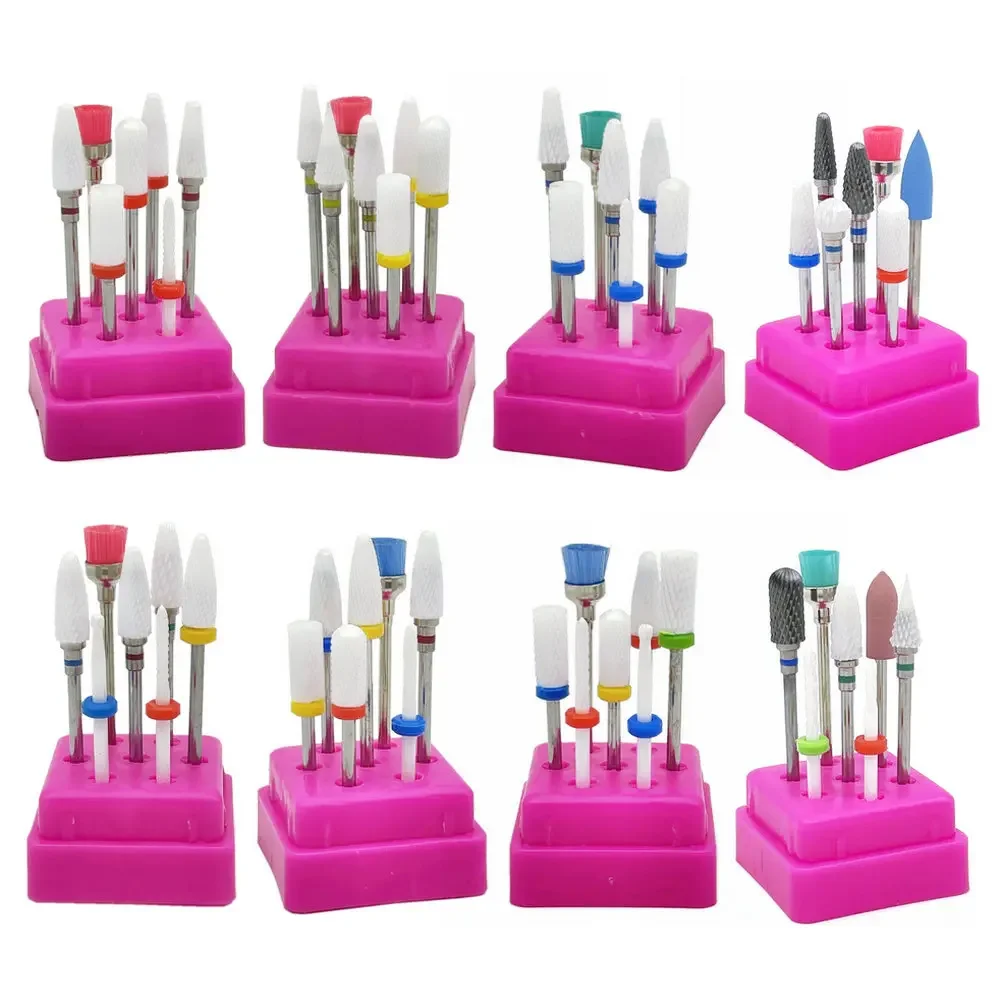 Nail Milling Cutters 7pcs for Manicure Set Ceramic Nail Drill Bits for Electric Drill Manicure Machine Pedicure