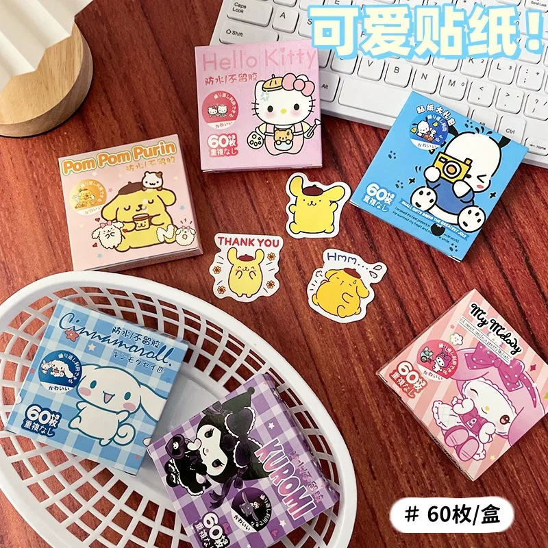 

60PCS Sanrio Cartoon Cute Kawaii Stickers Kuromi Guka Cartoon Stickers Cinnamoroll Pochacco Gift Box Children's Reward Gift
