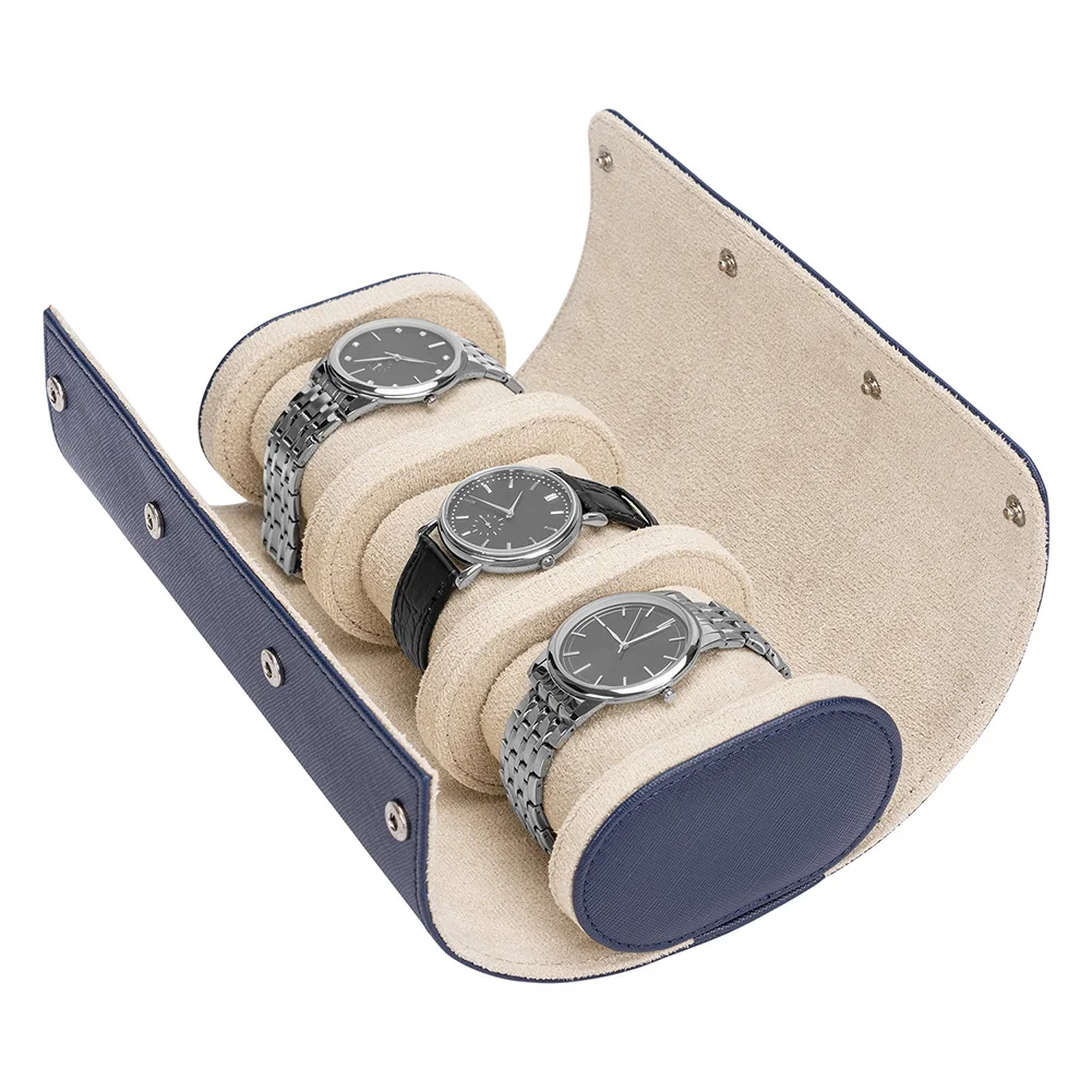 

Luxury 3-slots Watch Roll Travel Case Microfiber PU Leather Watch Storage Organizer Case For Men Watches Display Holder Gift