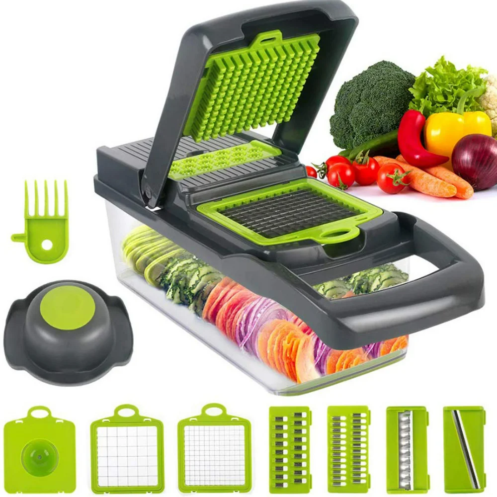 LHS Vegetable Chopper Cheese Grater Slicer Onion Chopper Cutter Food Dicer  with Container-5 Blades Fruit Peeler Kitchen Gadgets