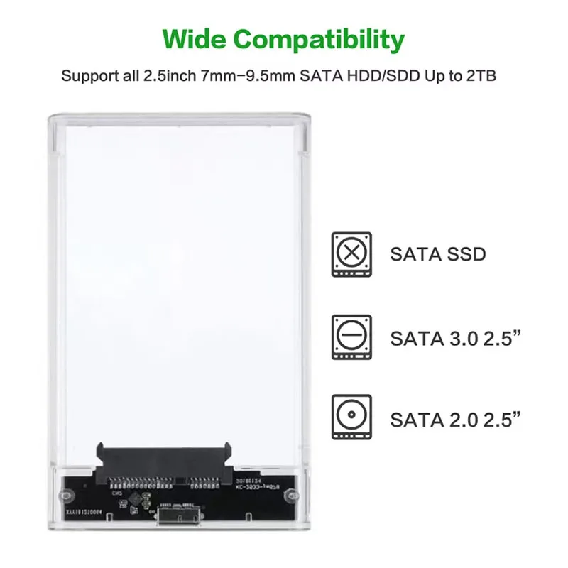 OULLX Type C USB3.0 2.5inch HDD Case Transparent SATA Adapter Hard Drive Enclosure for SSD Disk Box HD External HDD Enclosure
