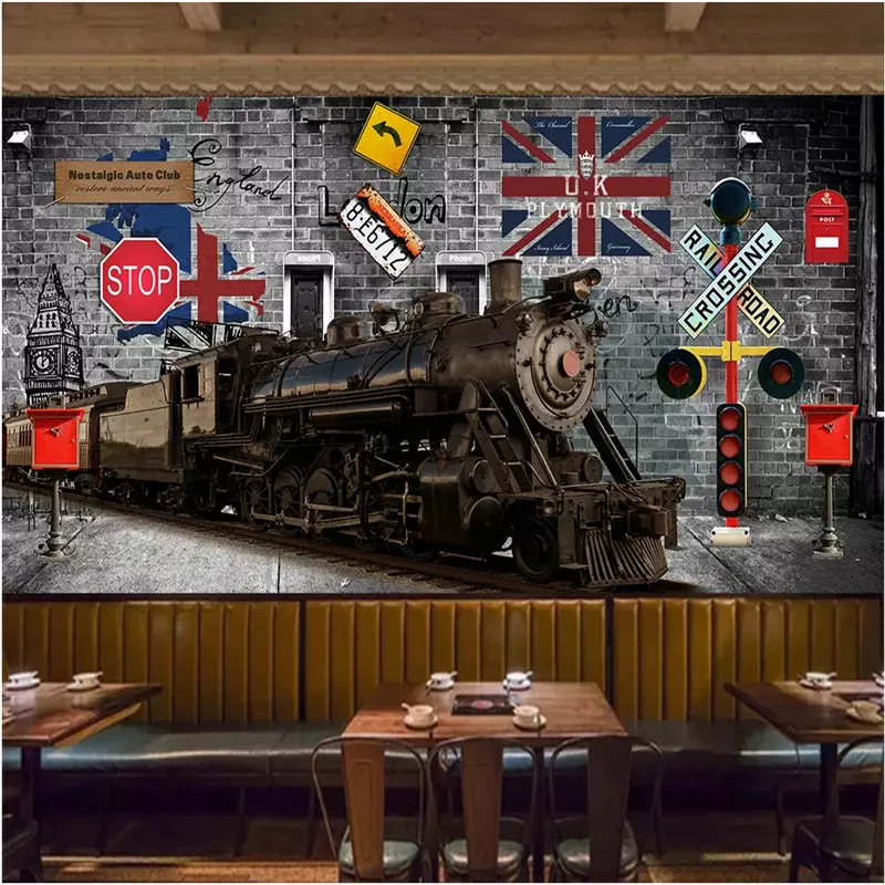 Retro nostalgic British wind train brick wall tooling decorative painting background Wallpaper Mural for | Обустройство дома