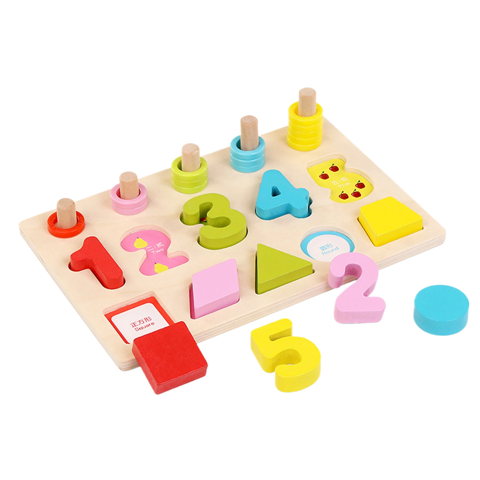 Shape Matching Game Wooden Number Learning Puzzle Board Educational Toddler Sensory Game Preschool Training Activity For