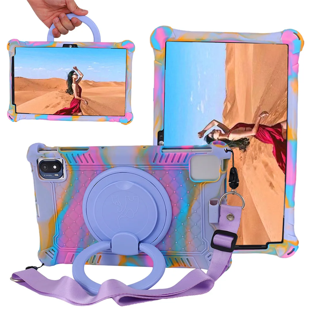 Kids-Friendly Rotating Bubble Silicone Tablet Case with Stand and Shoulder Strap