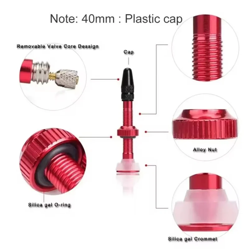 Enhanced Bicycle Tubeless Valve Stems with Integrated Core - 2 Pack, 60mm