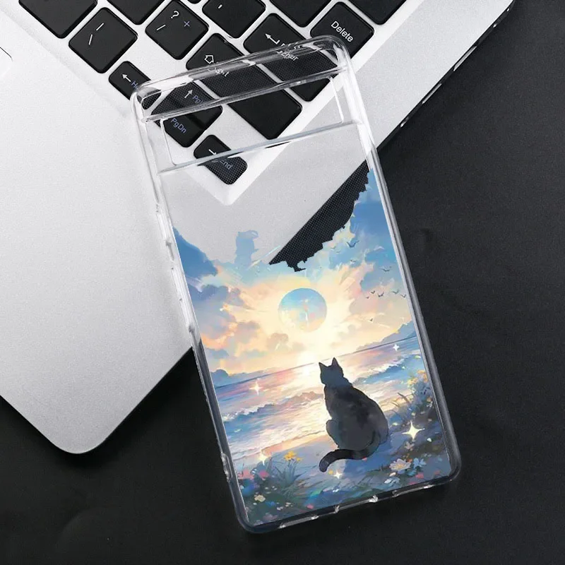 Luxury Scene Lovely Cat Soft Transparent Phone Case – Elegant and Cute Back Cover