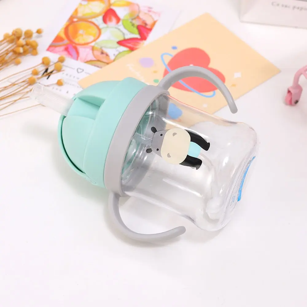 어린이 물병 250ml 누수 방지 빨대컵, 중력볼 빨대와 넓은 입구, 용 컵, 자동 밀봉 빨대컵