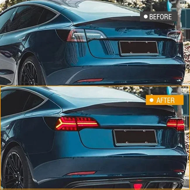 For Tesla Model 3-Car LED Tail Light Taillight Rear Running Light + Brake + Reverse Lamp Dynamic Turn Signal