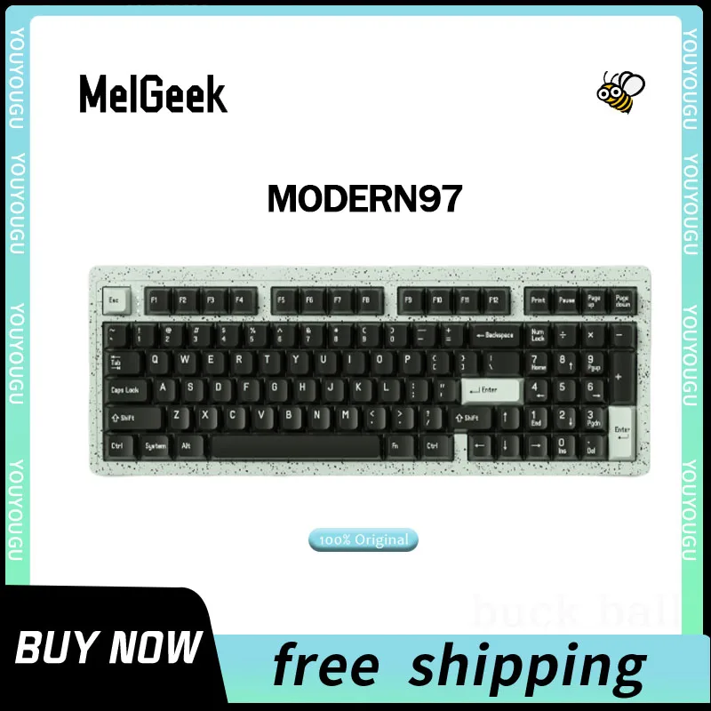 

Пластиковая неоновая Беспроводная Bluetooth механическая клавиатура Melgeek модер97, индивидуальная прозрачная игровая клавиатура 68 клавиш с горячей заменой