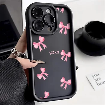 Cute Pink Bowknot Bow Phone Case For iPhone 11 Case Funda iPhone 13 15 16 12 14 Pro Max X XR XS 7 8 Plus SE 2 3 Protective Cover
