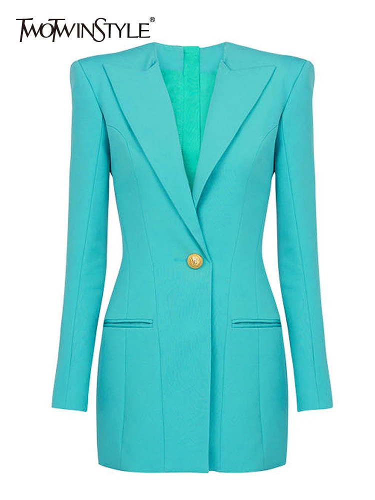

TWOTWINSTYLE Slim Solid Blazers For Women Notched Collar Long Sleeves Single Button Spliced Zipper Elegant Blazer Female Fashion