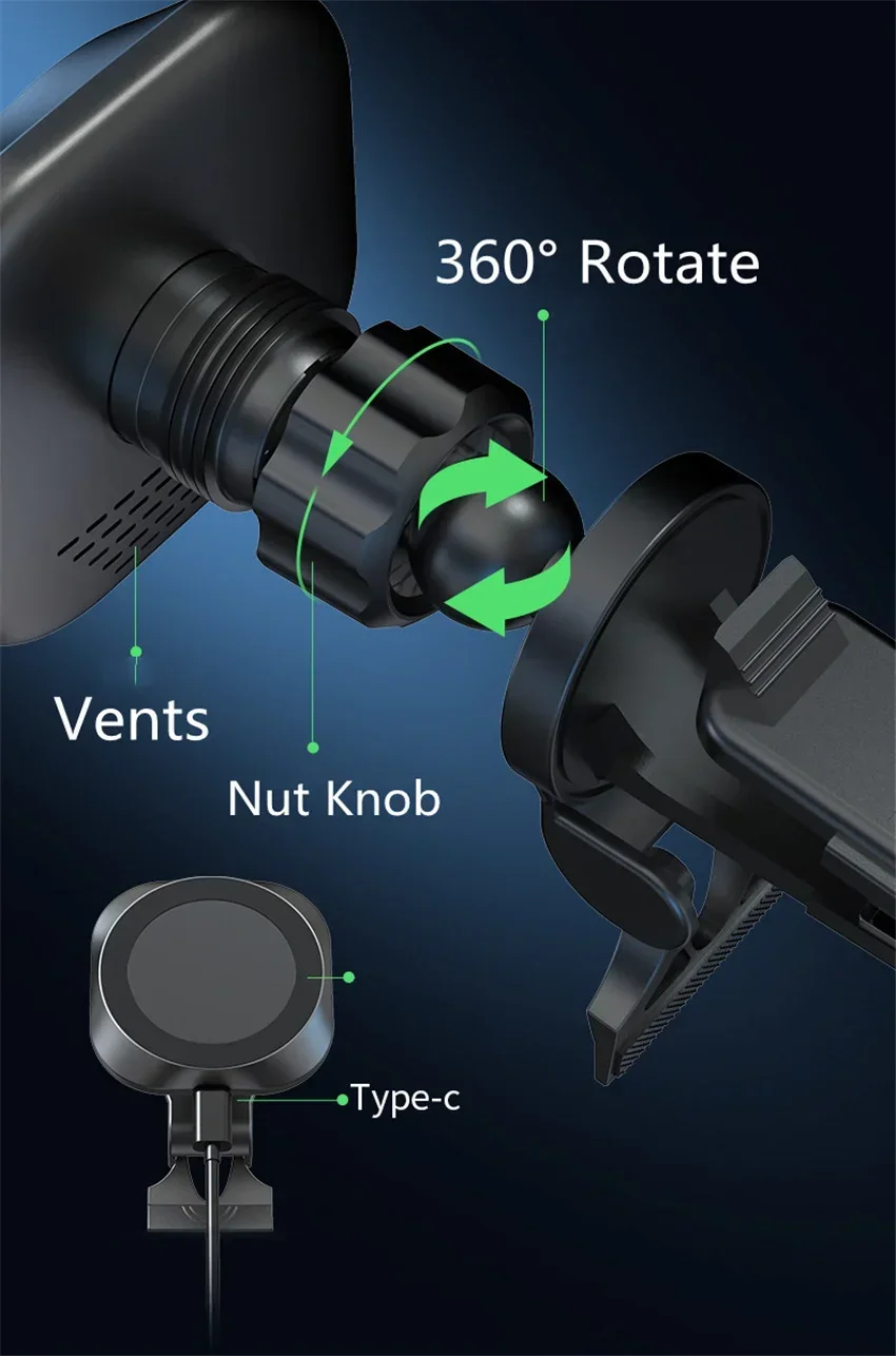 Supporto per caricabatterie magnetico wireless da 30 W, supporto per caricabatterie da auto per iPhone 12, 13, 14, 15 Pro, ricarica rapida_voghion.com