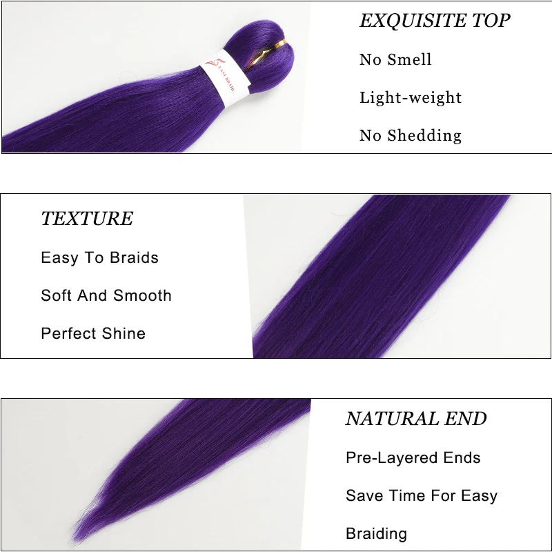 LUPU Purple Ombre Giant Braided Hair Extensions 24 Inch Pre-Stretched High-Temperature Synthetic Fiber for Easy Styling