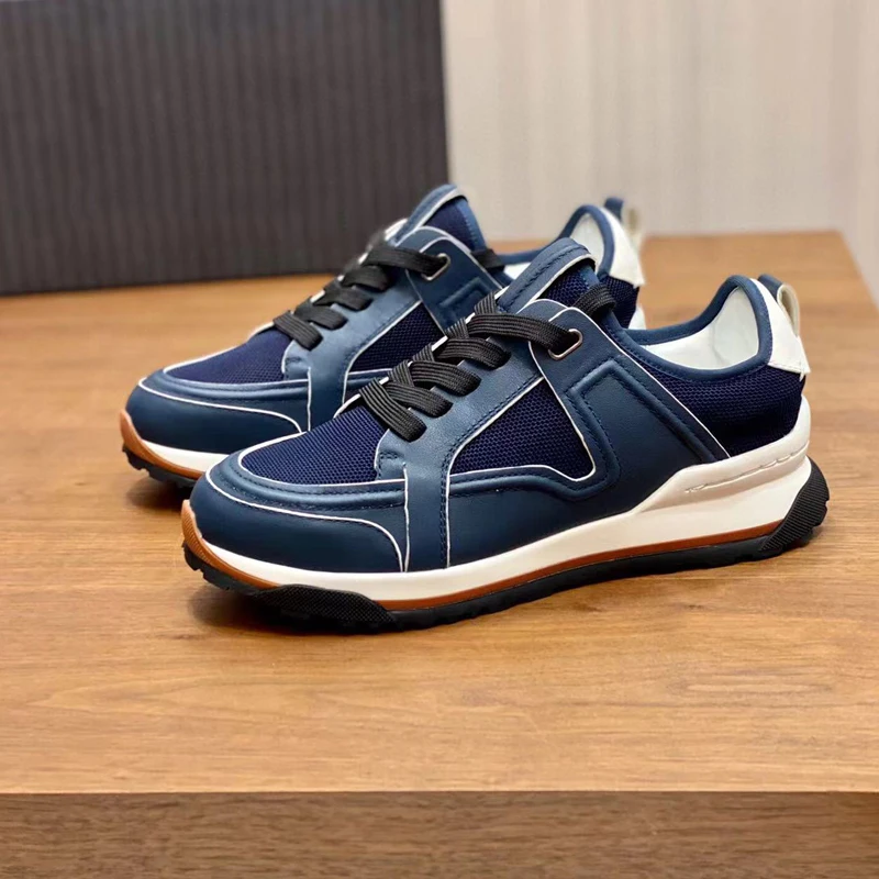 

Sock-like Sneakers Siracusa Leather Breathable Mesh Summer Casual Luxury High Quality Fashion Blue Slip-on Low-top