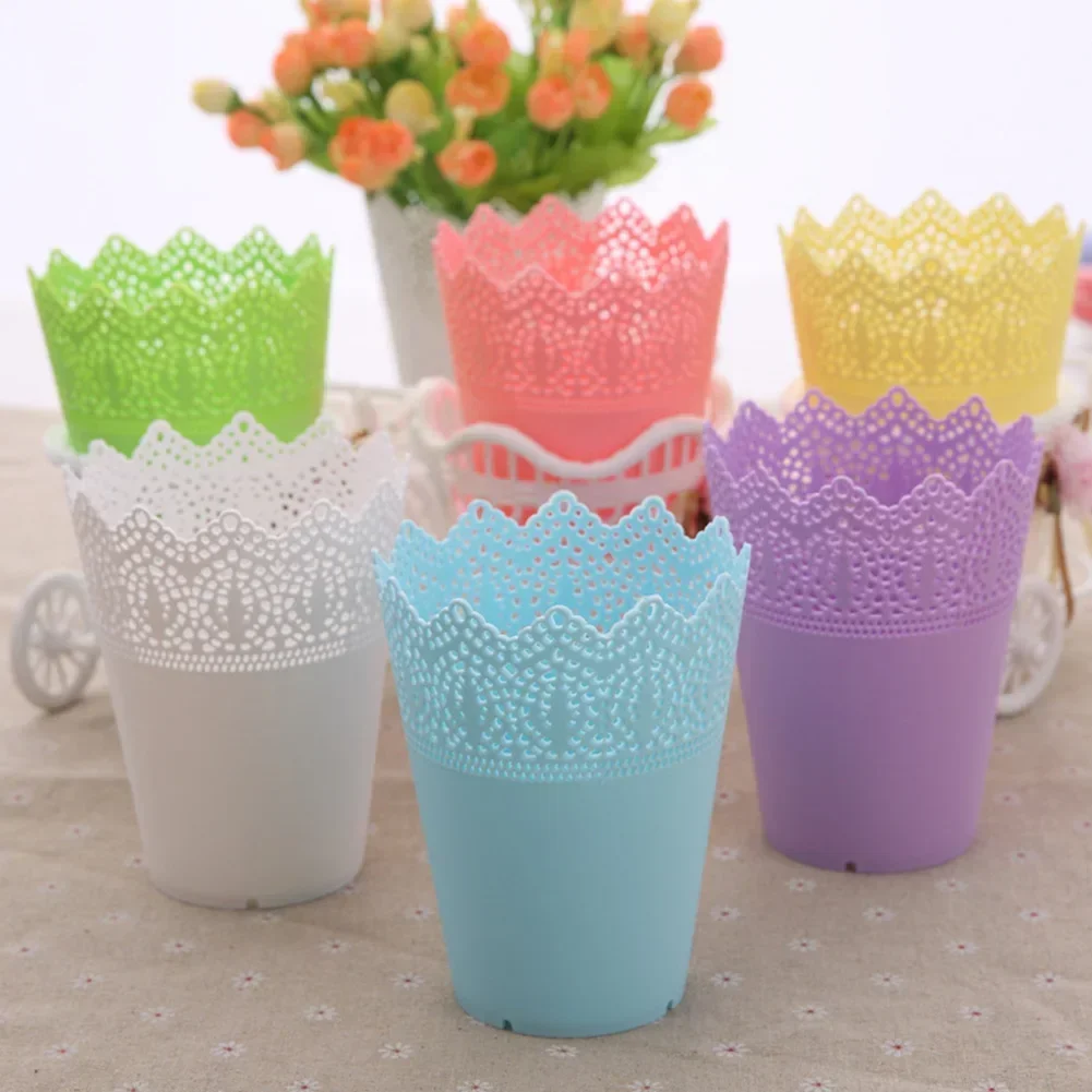 Elegant Lace Hollowed Out Crown Vase - Decorative Resin Flower Pot