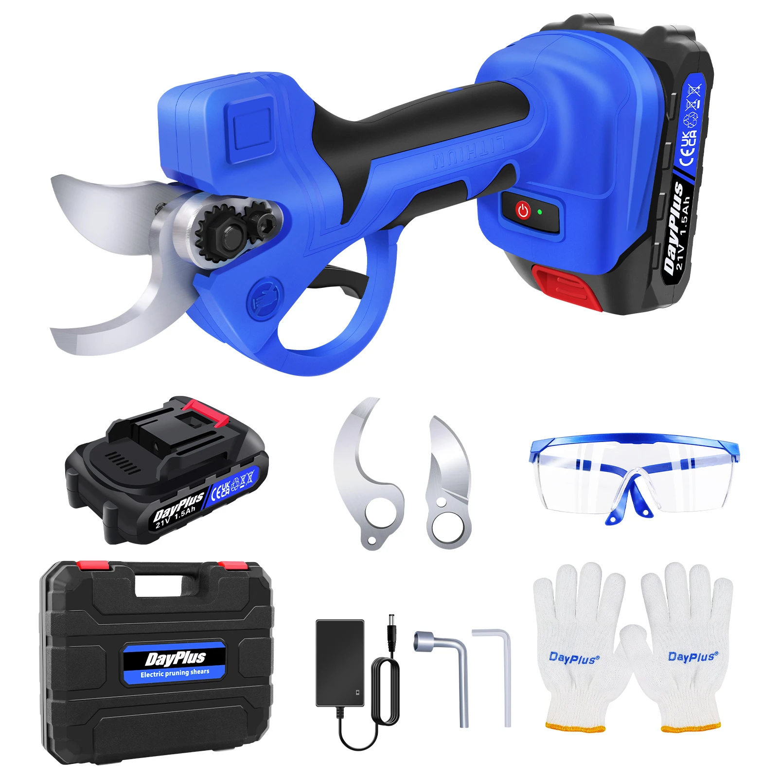 21V Brushless Electric Garden Secateurs Cordless Pruning Shears with 2 x 1.5Ah Rechargeable Batteries