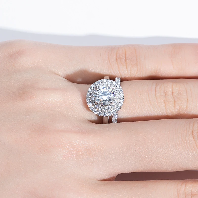 1.2 CT Moissanite Ring Sets Engagement For Women Female Classic Vintage 925 Silver Fine Jewelry