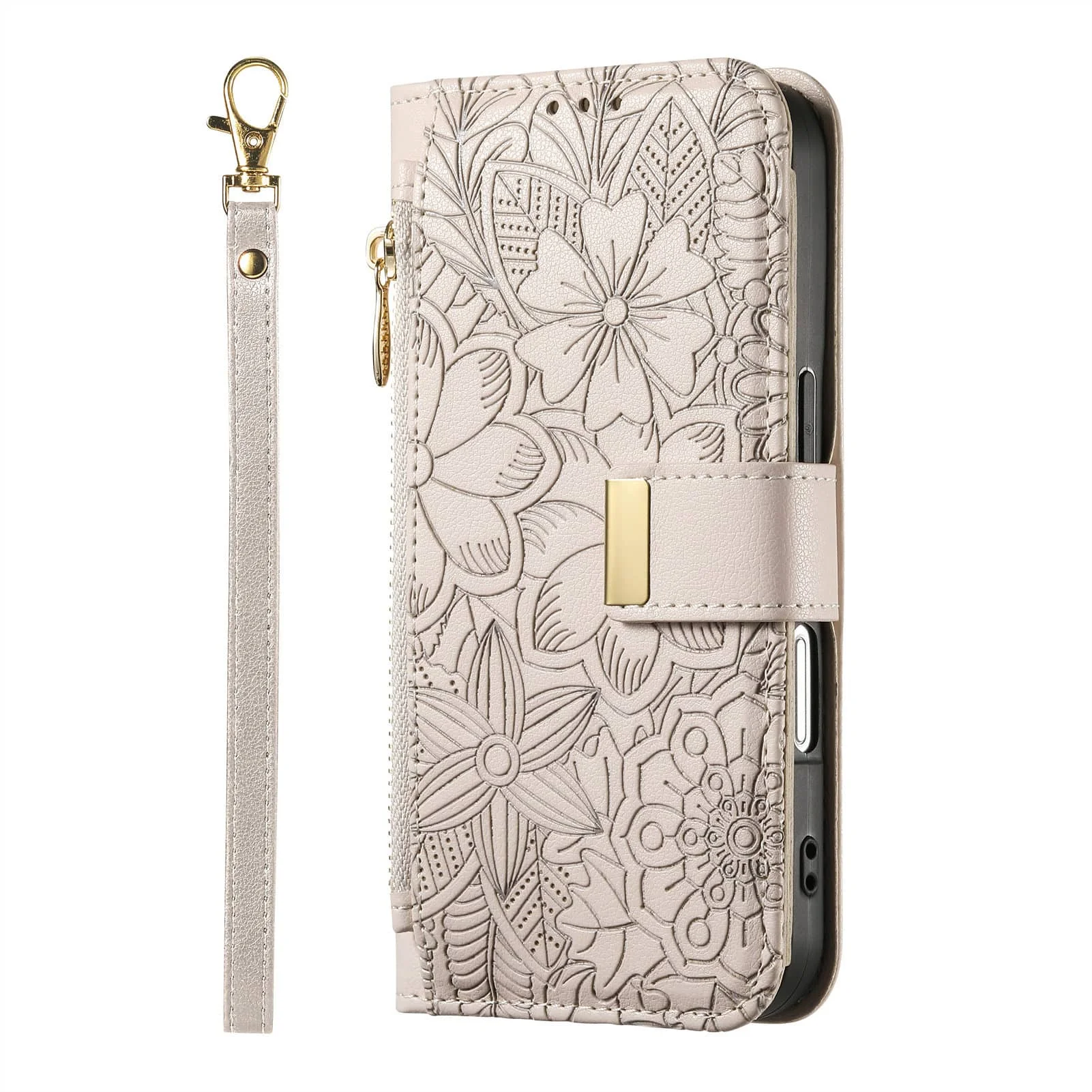 Lanyard Zipper Wallet Case with Dual Card Holder & Flip Stand