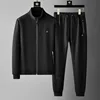 Minglu Spring Autumn Men's Sets Luxury Bee Printed Zipper Sweatshirt Solid Color Leisure Sports Elastic Wasit Pants Man Suits 2
