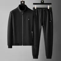Minglu Spring Autumn Men's Sets Luxury Bee Printed Zipper Sweatshirt Solid Color Leisure Sports Elastic Wasit Pants Man Suits 2
