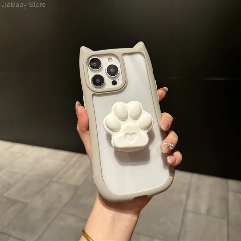 Custodia per telefono morbida glitterata con supporto per gatto in silicone trasparente liquido a copertura totale per iPhone 11 12 13 14 15 16 Pro Max Plus_voghion.com
