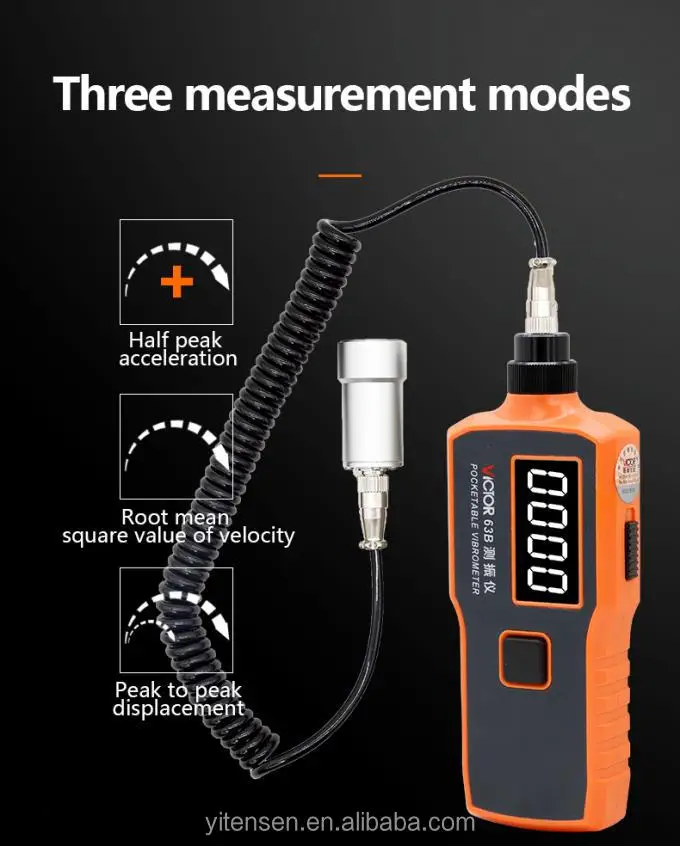 VC63B Mini Orange Digital Vibration Meter 1-1999um Displacement Velocity0.1-199.9mm/s RMS Vibrometer 4
