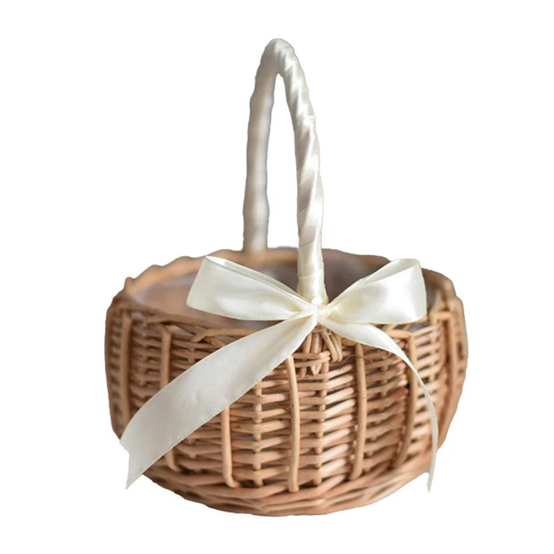 Elegant Hand-Woven Wicker Basket with Handle for Weddings and Home Decor