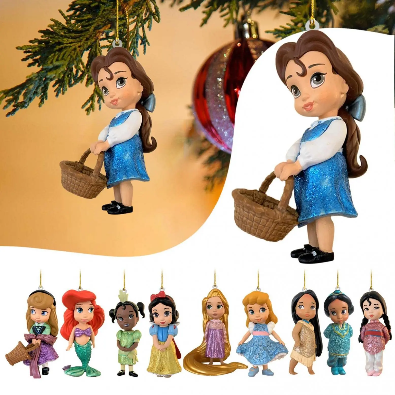 Disney Princess Sofia Christmas Pendenti Cartoon Snow White Rapunzel Q Doll Albero Di Natale Flat Hanging Ornament Festival Party Decor