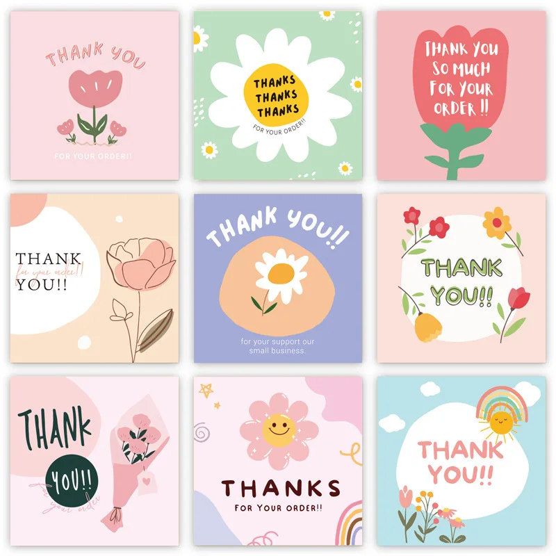 10/50pcs Kawaii Thank You Cards 6x6cm Cartoon Flower Graffiti Card For Small Shop Gift Decoration Card Small Business Purchase 20sheet set postcard kraft paper card letter pad diy scarpbooking graffiti greeting cards cardboard student school supplies