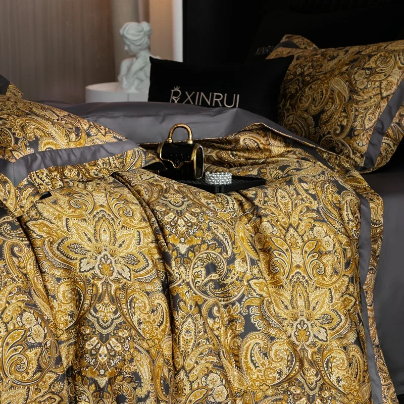 Premium 1000TC Egyptian Cotton Bohemian Style Digital Print Bedding Set Duvet Cover Set Flat/Fitted Bed Sheet Pillowcases 4Pcs