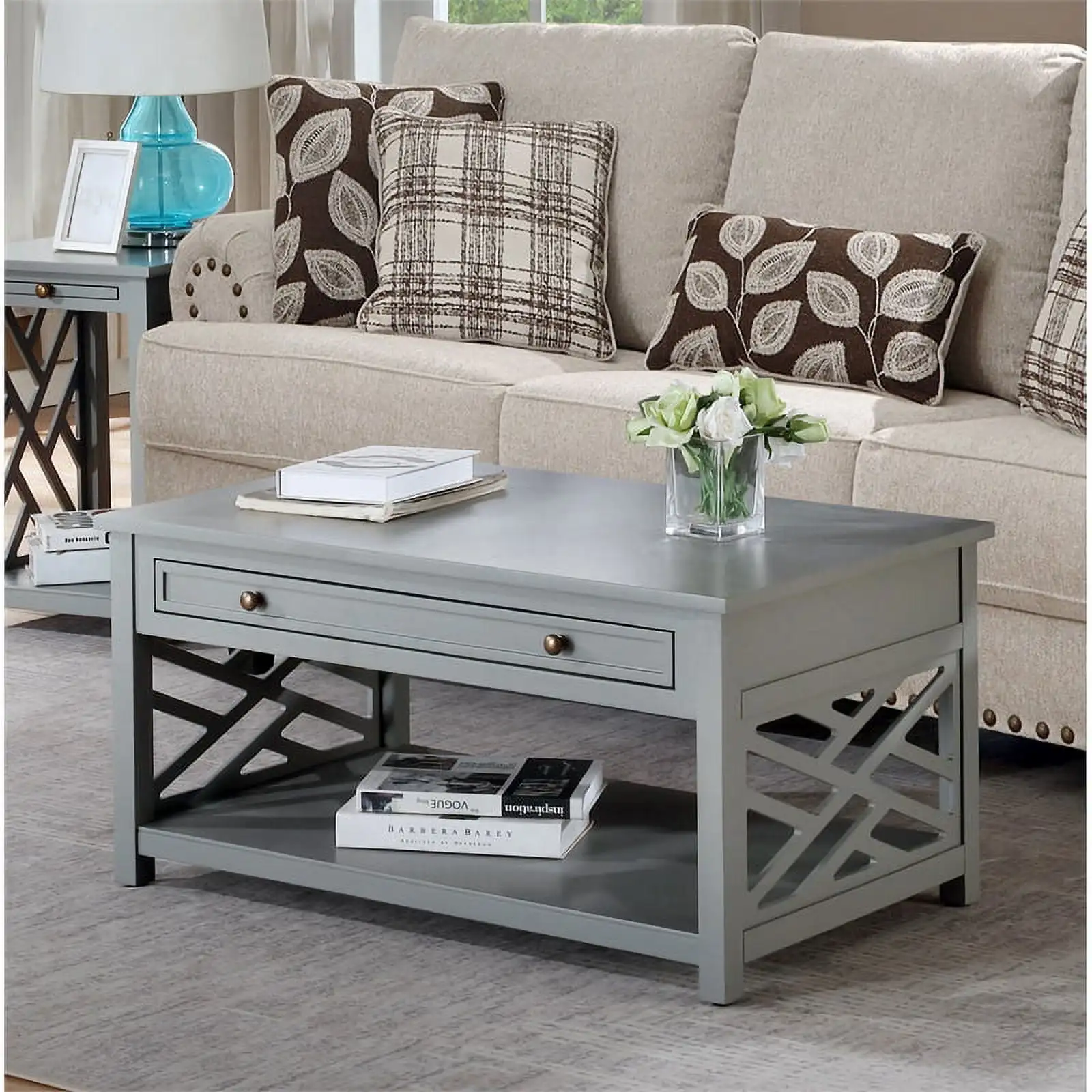 Coventry 36" Coffee Table with Drawer and Two End Tables with Tray Set of 3 Fresh and clean Gray 6