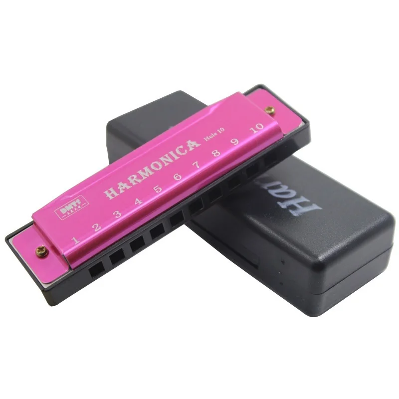 10 Holes Children Harmonica Wooden Double Row Blowable Harmonica Cute Cartoon Pattern Beginner Kids Musical Educational Toys
