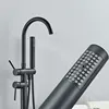 FMHJFISD Black Bathtub Faucet Floor Mounted Free Standing Bathtub Shower Mixer Taps Hot Cold Water Bathroom Crane Swivel Spout 3