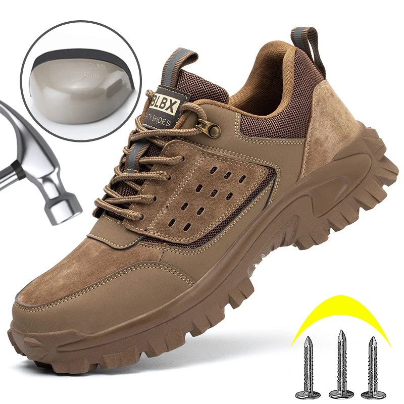 Men Work Sneakers Anti-Smash Anti-Puncture Safety Shoes Non-Slip Protective Shoes Work Boots Steel Toe Leather Boot Sports Shoes