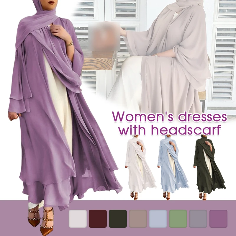 

Abaya Kimono Dubai Kaftan Muslim Cardigan Abayas Dresses Women Muslim Maxi Chiffon Dress Robe Turkey Islam Clothes