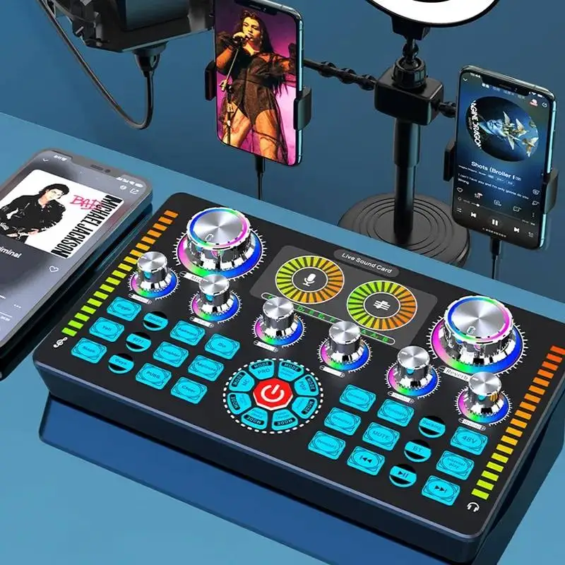

Q7 Live Sound Card Sound Mixer Podcast Karaoke Home Studio Record Professional Soundcard bluetooth Microphone Mixer Voice Change