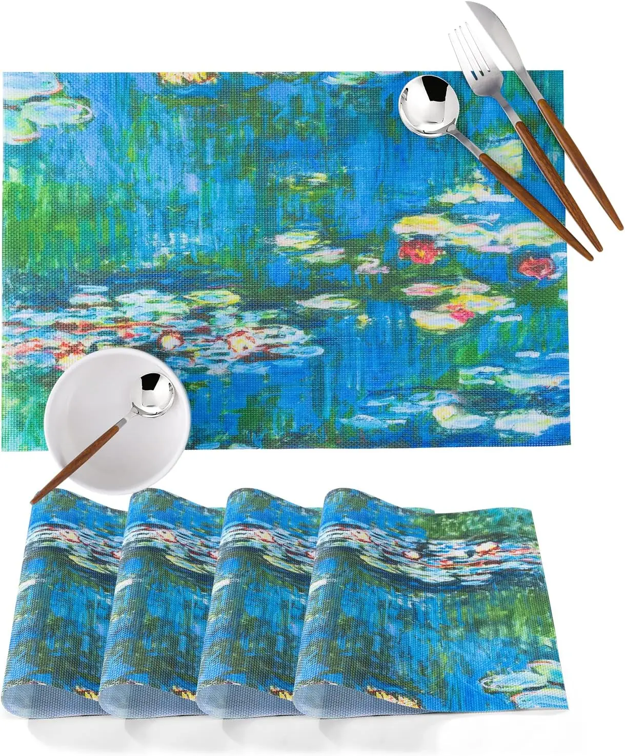 

Van Gogh Print Placemats Set of 4 Table Mats for Dining Table The Pond Non-Slip Artwork Dining Placemats Heat Resistant Washable