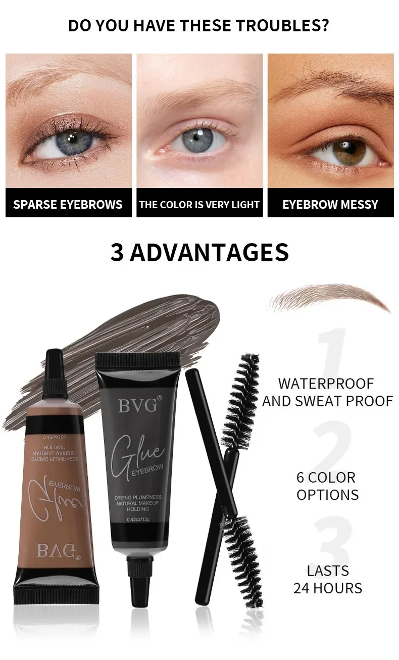 Description Picture 5 of itemEyelash Eyebrow Dye Tint Set 6Colors Eyebrows Cream Black Brown Coffee Red Waterproof Brow Enhancers Dye Gel Mascara Makeup Tool