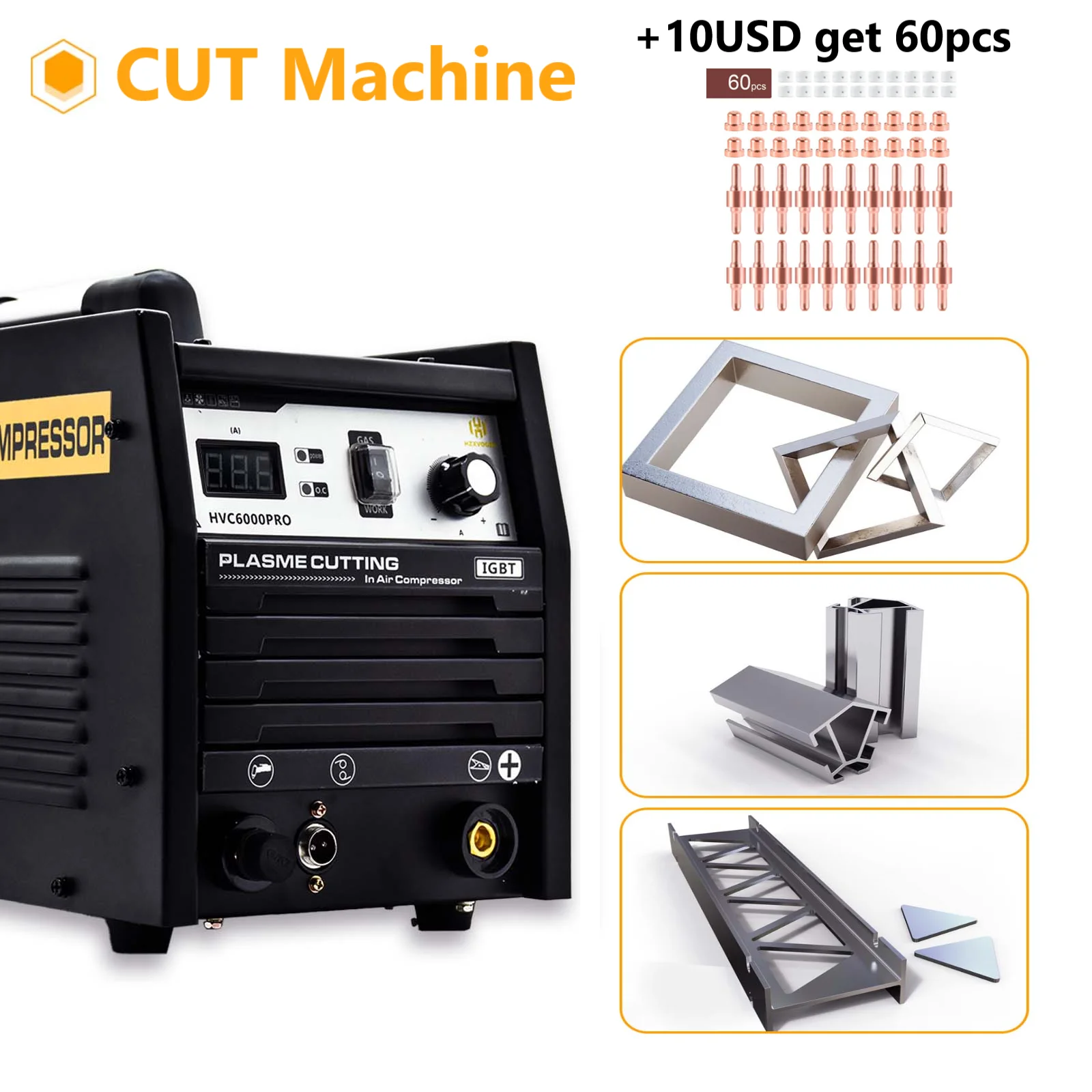 HZXVOGEN Plasma Cutter With Built in Air Compressor Inverter Welding Machine With Air Pump For Copper Stainless Tools HVC6000Pro