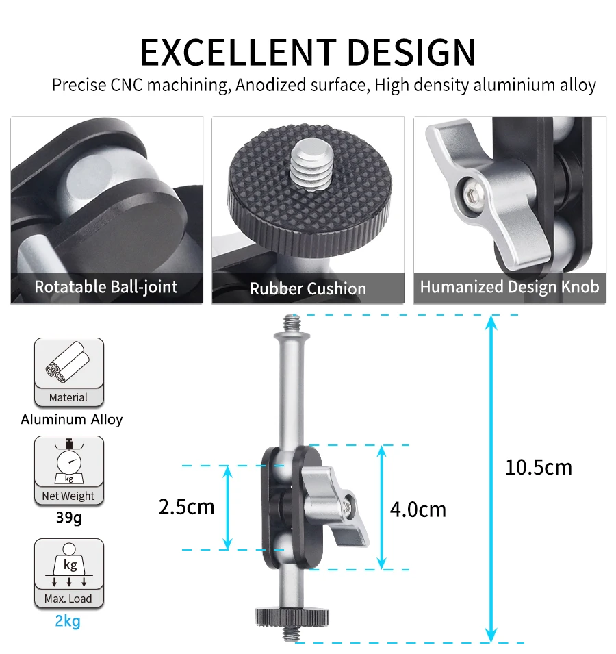 ME-1 Universal Magic Arm with Dual Ball Head with 1/4" Screw for tripod,Stand fo