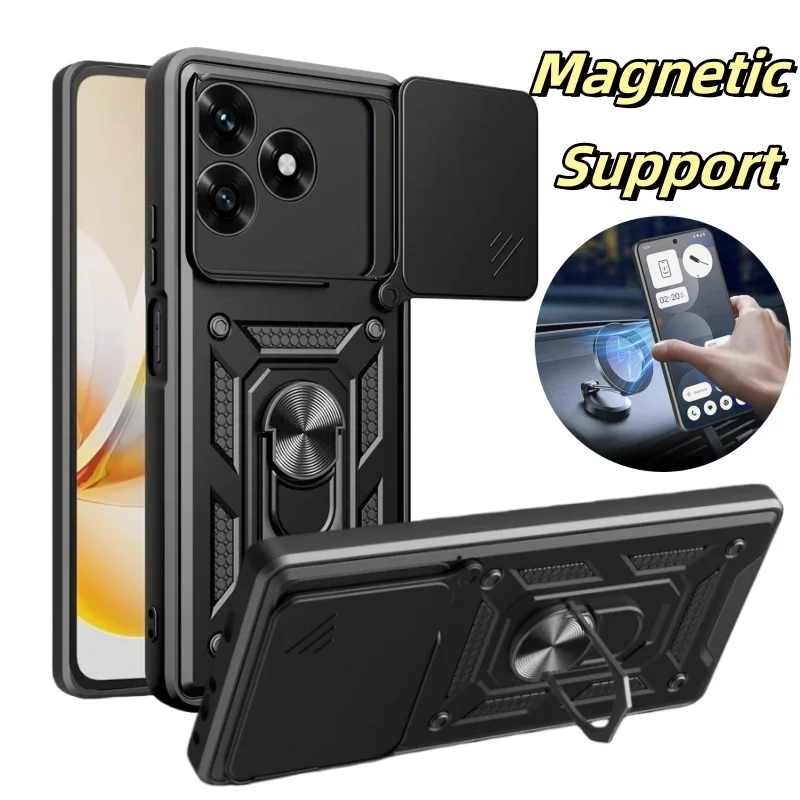 Rugged Armor Magnetic Ring Case with Slide Lens Protector