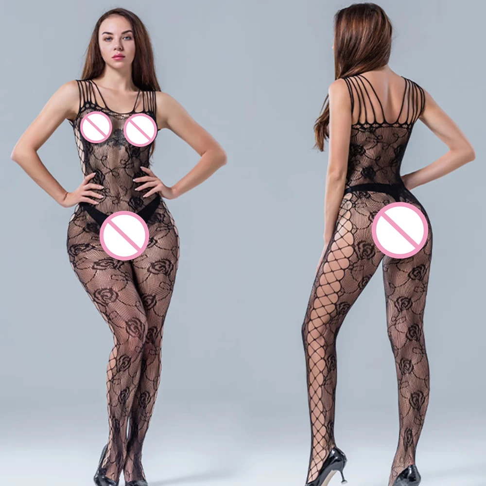 

Women's Sexy Hot Hollow Out Bodysuits See Through Lingerie Bodystockings Lady Open Crotch Pantyhose Teddies Erotic Costumes Set